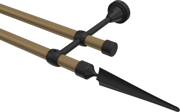 Gardinenstange Metall 16 mm Ø 2-läufig PRIMUS - Lorenzo Gold matt / Schwarz (ohne Ringe) 100 cm