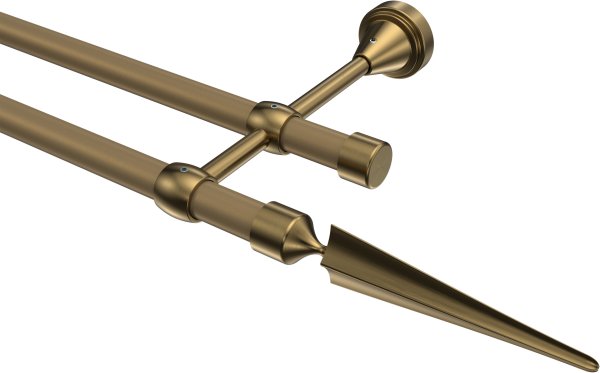 Gardinenstange Metall 16 mm Ø 2-läufig PRIMUS - Lorenzo Gold matt / Messing Antik (ohne Ringe) 100 cm