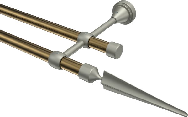 Gardinenstange Metall 16 mm Ø 2-läufig PRIMUS - Lorenzo Messing Antik / Chrom matt (ohne Ringe) 100 cm