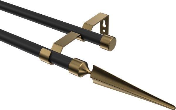 Gardinenstange Metall 16 mm Ø 2-läufig OLYMP - Lorenzo Schwarz / Messing Antik (ohne Ringe) 100 cm