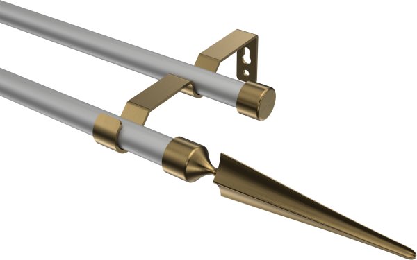 Gardinenstange Metall 16 mm Ø 2-läufig OLYMP - Lorenzo Silbergrau / Messing Antik (ohne Ringe) 100 cm
