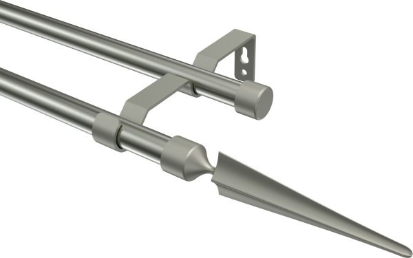 Gardinenstange Metall 16 mm Ø 2-läufig OLYMP - Lorenzo Edelstahl-Optik / Chrom matt (ohne Ringe) 100 cm