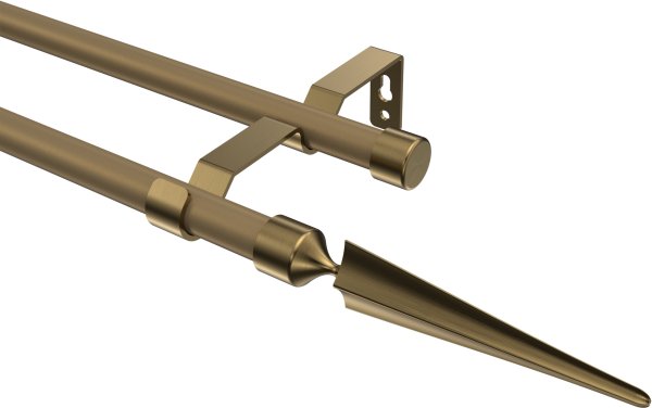 Gardinenstange Metall 16 mm Ø 2-läufig OLYMP - Lorenzo Gold matt / Messing Antik (ohne Ringe) 100 cm