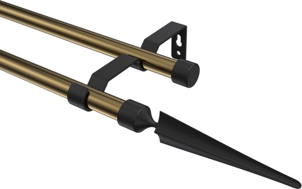 Gardinenstange Metall 16 mm Ø 2-läufig OLYMP - Lorenzo Messing Antik / Schwarz (ohne Ringe) 100 cm