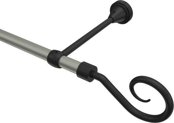 Gardinenstange Metall 16 mm Ø PRIMUS - Allegra Chrom matt / Schwarz (ohne Ringe) 100 cm