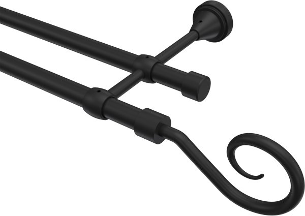 Gardinenstange Metall 16 mm Ø 2-läufig PRIMUS - Allegra Schwarz (ohne Ringe) 100 cm