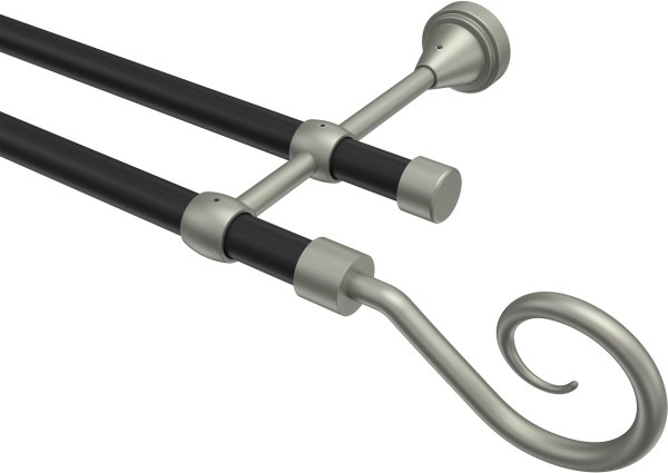 Gardinenstange Metall 16 mm Ø 2-läufig PRIMUS - Allegra Schwarz / Chrom matt (ohne Ringe) 100 cm