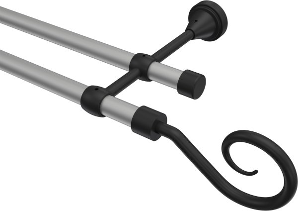 Gardinenstange Metall 16 mm Ø 2-läufig PRIMUS - Allegra Silbergrau / Schwarz (ohne Ringe) 100 cm