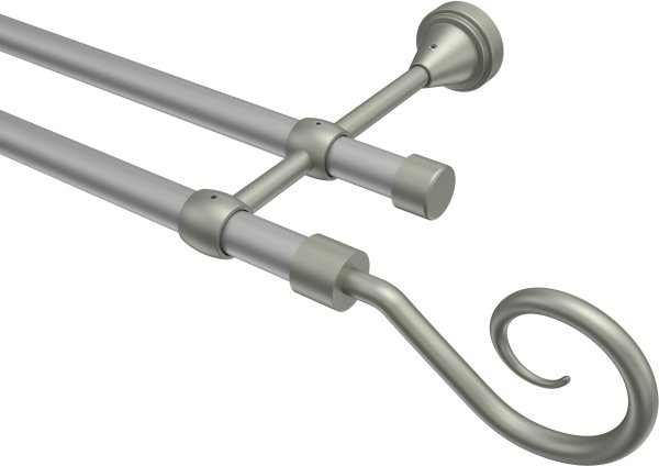 Gardinenstange Metall 16 mm Ø 2-läufig PRIMUS - Allegra Silbergrau / Chrom matt (ohne Ringe) 100 cm