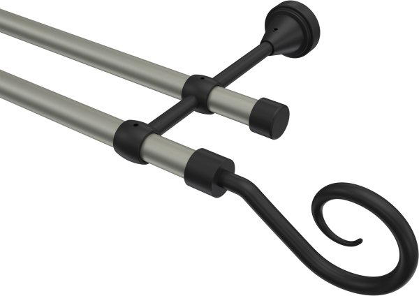 Gardinenstange Metall 16 mm Ø 2-läufig PRIMUS - Allegra Chrom matt / Schwarz (ohne Ringe) 100 cm