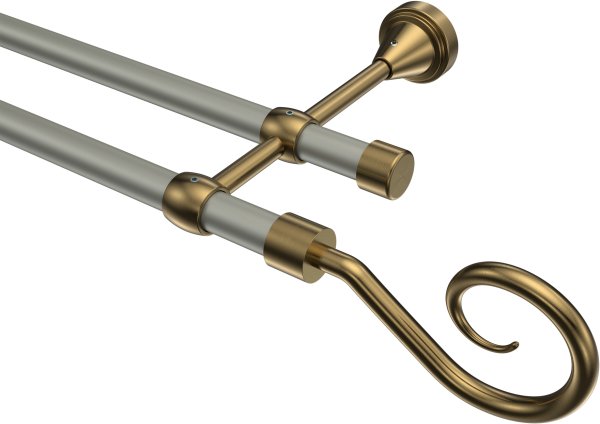 Gardinenstange Metall 16 mm Ø 2-läufig PRIMUS - Allegra Chrom matt / Messing Antik (ohne Ringe) 100 cm