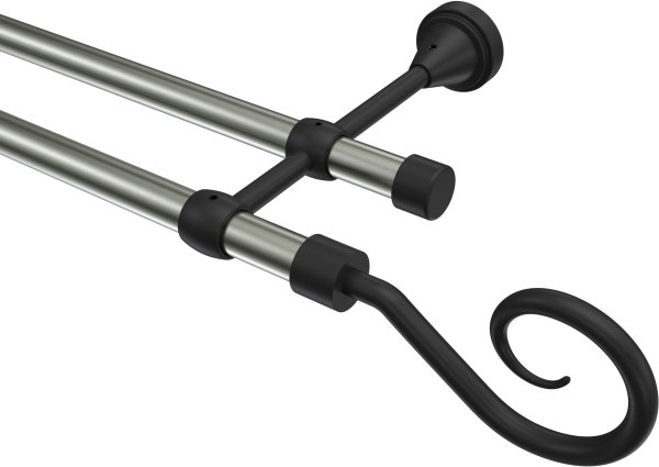 Gardinenstange Metall 16 mm Ø 2-läufig PRIMUS - Allegra Edelstahl-Optik / Schwarz (ohne Ringe) 100 cm