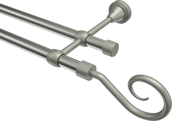 Gardinenstange Metall 16 mm Ø 2-läufig PRIMUS - Allegra Edelstahl-Optik / Chrom matt (ohne Ringe) 100 cm