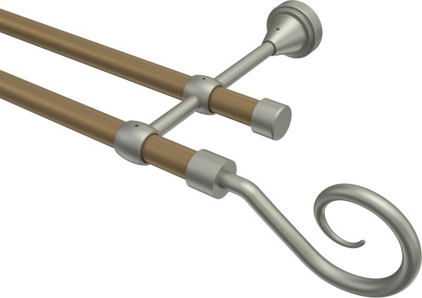 Gardinenstange Metall 16 mm Ø 2-läufig PRIMUS - Allegra Gold matt / Chrom matt (ohne Ringe) 100 cm