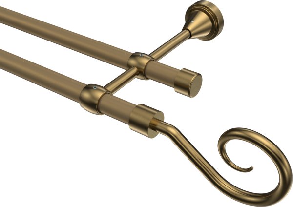 Gardinenstange Metall 16 mm Ø 2-läufig PRIMUS - Allegra Gold matt / Messing Antik (ohne Ringe) 100 cm