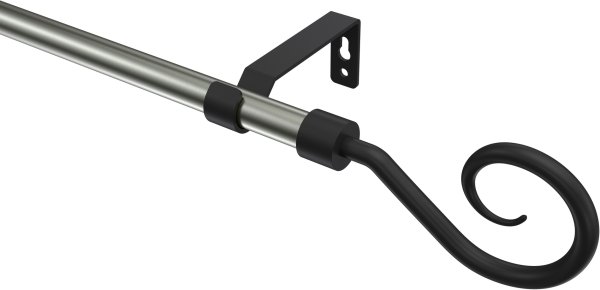 Gardinenstange Metall 16 mm Ø OLYMP - Allegra Edelstahl-Optik / Schwarz (ohne Ringe) 100 cm