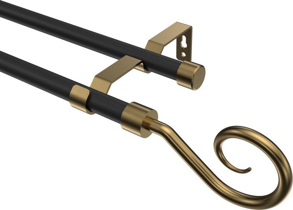 Gardinenstange Metall 16 mm Ø 2-läufig OLYMP - Allegra Schwarz / Messing Antik (ohne Ringe) 100 cm