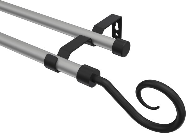 Gardinenstange Metall 16 mm Ø 2-läufig OLYMP - Allegra Silbergrau / Schwarz (ohne Ringe) 100 cm