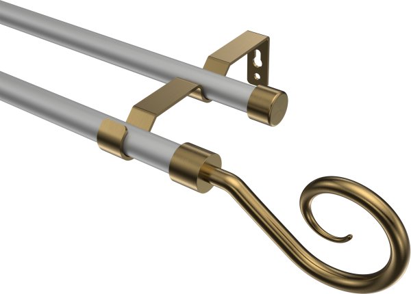 Gardinenstange Metall 16 mm Ø 2-läufig OLYMP - Allegra Silbergrau / Messing Antik (ohne Ringe) 100 cm