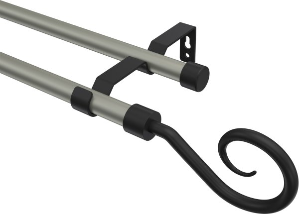 Gardinenstange Metall 16 mm Ø 2-läufig OLYMP - Allegra Chrom matt / Schwarz (ohne Ringe) 100 cm