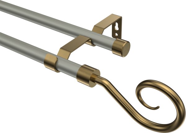 Gardinenstange Metall 16 mm Ø 2-läufig OLYMP - Allegra Chrom matt / Messing Antik (ohne Ringe) 100 cm