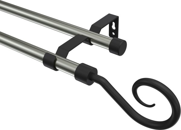 Gardinenstange Metall 16 mm Ø 2-läufig OLYMP - Allegra Edelstahl-Optik / Schwarz (ohne Ringe) 100 cm