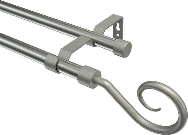 Gardinenstange Metall 16 mm Ø 2-läufig OLYMP - Allegra Edelstahl-Optik / Chrom matt (ohne Ringe) 100 cm