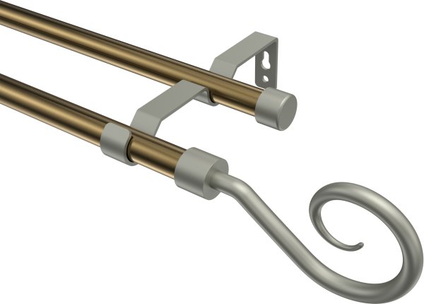 Gardinenstange Metall 16 mm Ø 2-läufig OLYMP - Allegra Messing Antik / Chrom matt (ohne Ringe) 100 cm