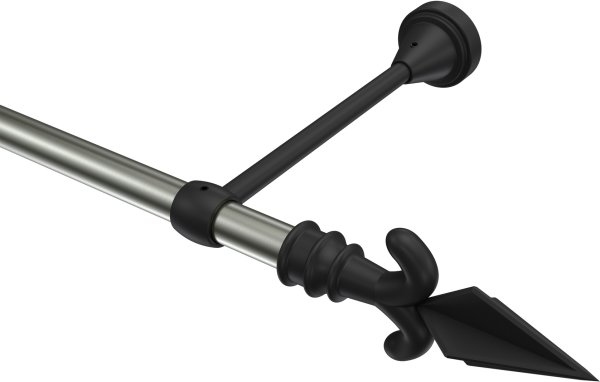 Gardinenstange Metall 16 mm Ø PRIMUS - Matteo Edelstahl-Optik / Schwarz (ohne Ringe) 100 cm