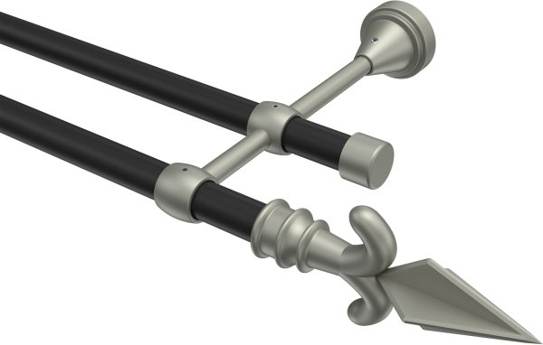 Gardinenstange Metall 16 mm Ø 2-läufig PRIMUS - Matteo Schwarz / Chrom matt (ohne Ringe) 100 cm