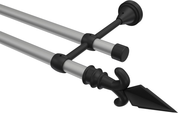 Gardinenstange Metall 16 mm Ø 2-läufig PRIMUS - Matteo Silbergrau / Schwarz (ohne Ringe) 100 cm