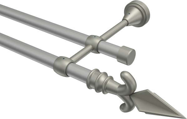 Gardinenstange Metall 16 mm Ø 2-läufig PRIMUS - Matteo Silbergrau / Chrom matt (ohne Ringe) 100 cm