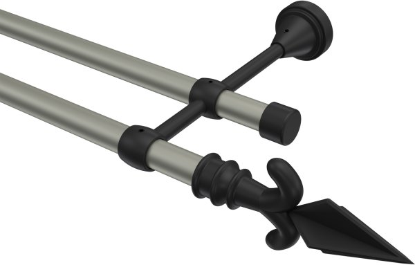 Gardinenstange Metall 16 mm Ø 2-läufig PRIMUS - Matteo Chrom matt / Schwarz (ohne Ringe) 100 cm