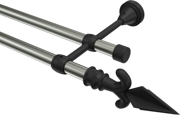 Gardinenstange Metall 16 mm Ø 2-läufig PRIMUS - Matteo Edelstahl-Optik / Schwarz (ohne Ringe) 100 cm