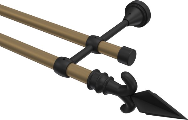 Gardinenstange Metall 16 mm Ø 2-läufig PRIMUS - Matteo Gold matt / Schwarz (ohne Ringe) 100 cm