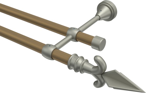 Gardinenstange Metall 16 mm Ø 2-läufig PRIMUS - Matteo Gold matt / Chrom matt (ohne Ringe) 100 cm