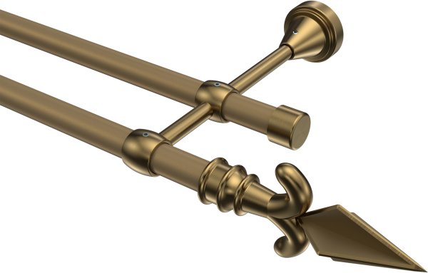 Gardinenstange Metall 16 mm Ø 2-läufig PRIMUS - Matteo Gold matt / Messing Antik (ohne Ringe) 100 cm