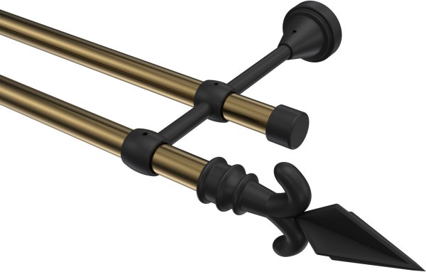 Gardinenstange Metall 16 mm Ø 2-läufig PRIMUS - Matteo Messing Antik / Schwarz (ohne Ringe) 100 cm
