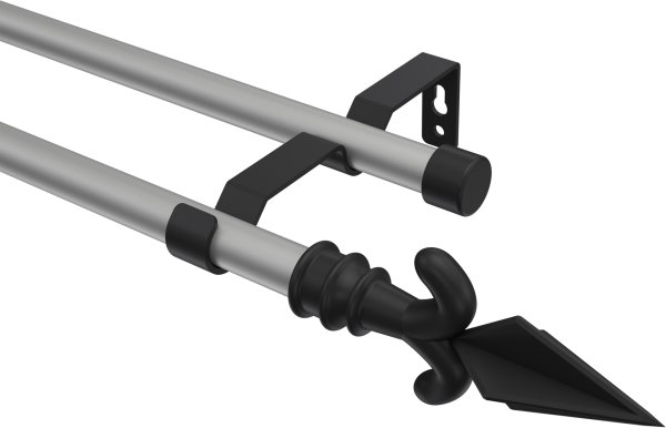 Gardinenstange Metall 16 mm Ø 2-läufig OLYMP - Matteo Silbergrau / Schwarz (ohne Ringe) 100 cm