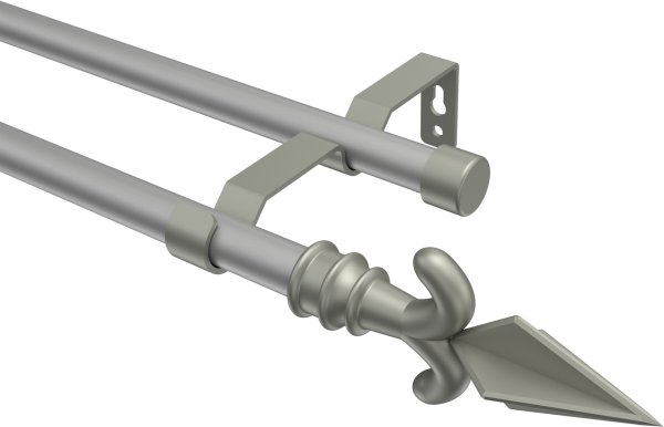 Gardinenstange Metall 16 mm Ø 2-läufig OLYMP - Matteo Silbergrau / Chrom matt (ohne Ringe) 100 cm