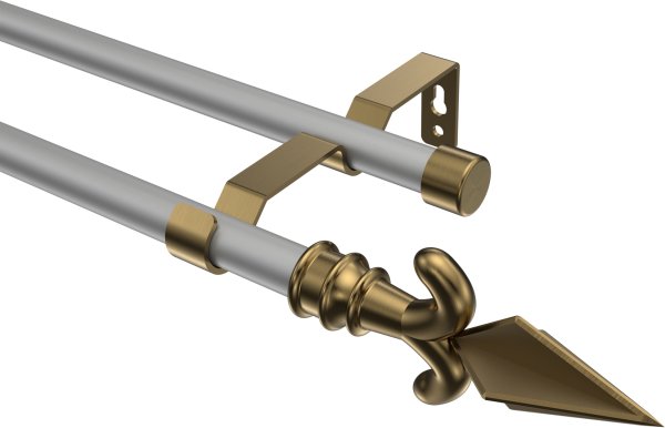 Gardinenstange Metall 16 mm Ø 2-läufig OLYMP - Matteo Silbergrau / Messing Antik (ohne Ringe) 100 cm