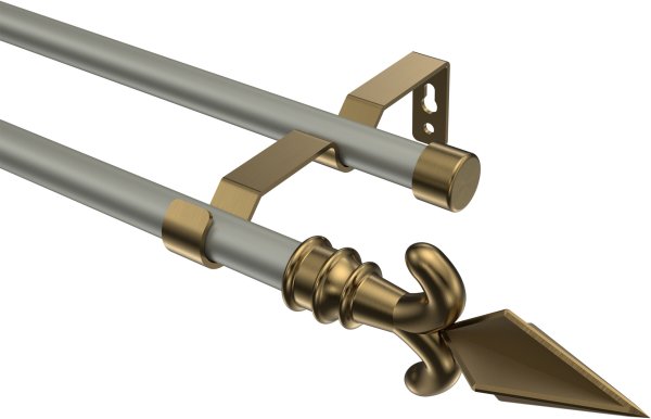 Gardinenstange Metall 16 mm Ø 2-läufig OLYMP - Matteo Chrom matt / Messing Antik (ohne Ringe) 100 cm