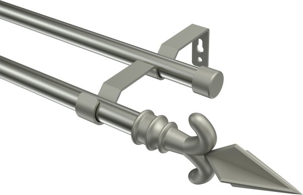 Gardinenstange Metall 16 mm Ø 2-läufig OLYMP - Matteo Edelstahl-Optik / Chrom matt (ohne Ringe) 100 cm