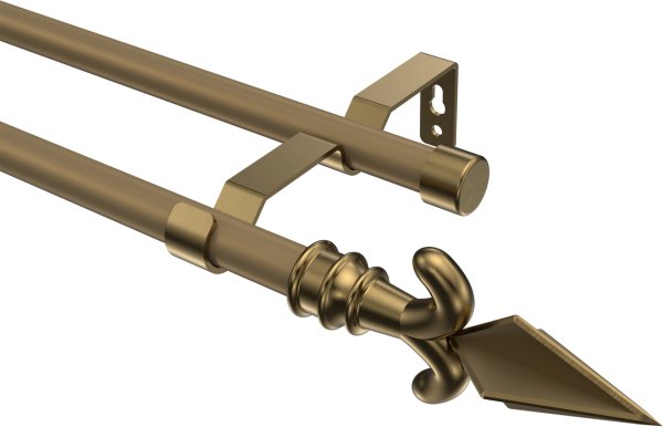 Gardinenstange Metall 16 mm Ø 2-läufig OLYMP - Matteo Gold matt / Messing Antik (ohne Ringe) 100 cm