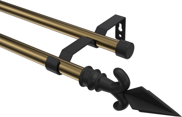 Gardinenstange Metall 16 mm Ø 2-läufig OLYMP - Matteo Messing Antik / Schwarz (ohne Ringe) 100 cm