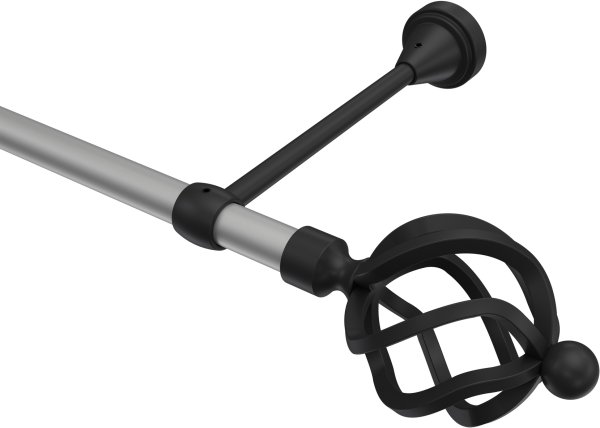 Gardinenstange Metall 16 mm Ø PRIMUS - Paolo Silbergrau / Schwarz (ohne Ringe) 100 cm