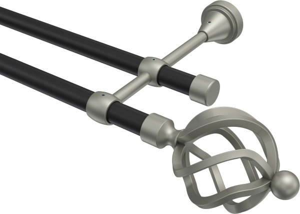 Gardinenstange Metall 16 mm Ø 2-läufig PRIMUS - Paolo Schwarz / Chrom matt (ohne Ringe) 100 cm