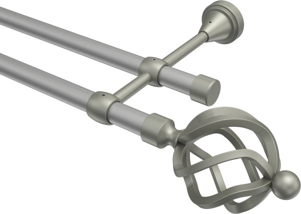 Gardinenstange Metall 16 mm Ø 2-läufig PRIMUS - Paolo Silbergrau / Chrom matt (ohne Ringe) 100 cm