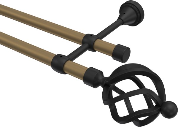 Gardinenstange Metall 16 mm Ø 2-läufig PRIMUS - Paolo Gold matt / Schwarz (ohne Ringe) 100 cm