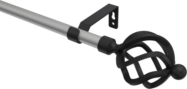 Gardinenstange Metall 16 mm Ø OLYMP - Paolo Silbergrau / Schwarz (ohne Ringe) 100 cm